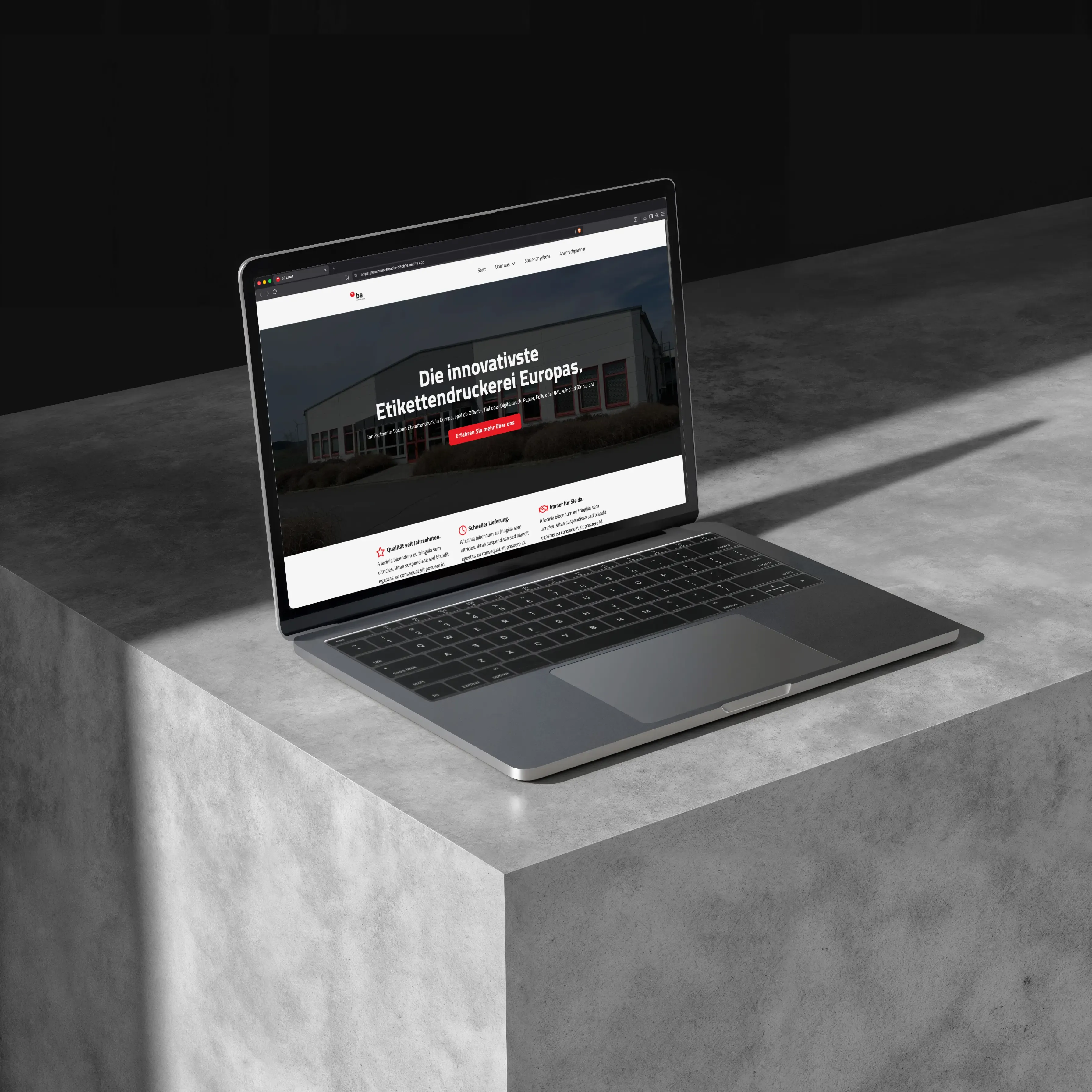 Mackbook mockup of the be-label company website project.