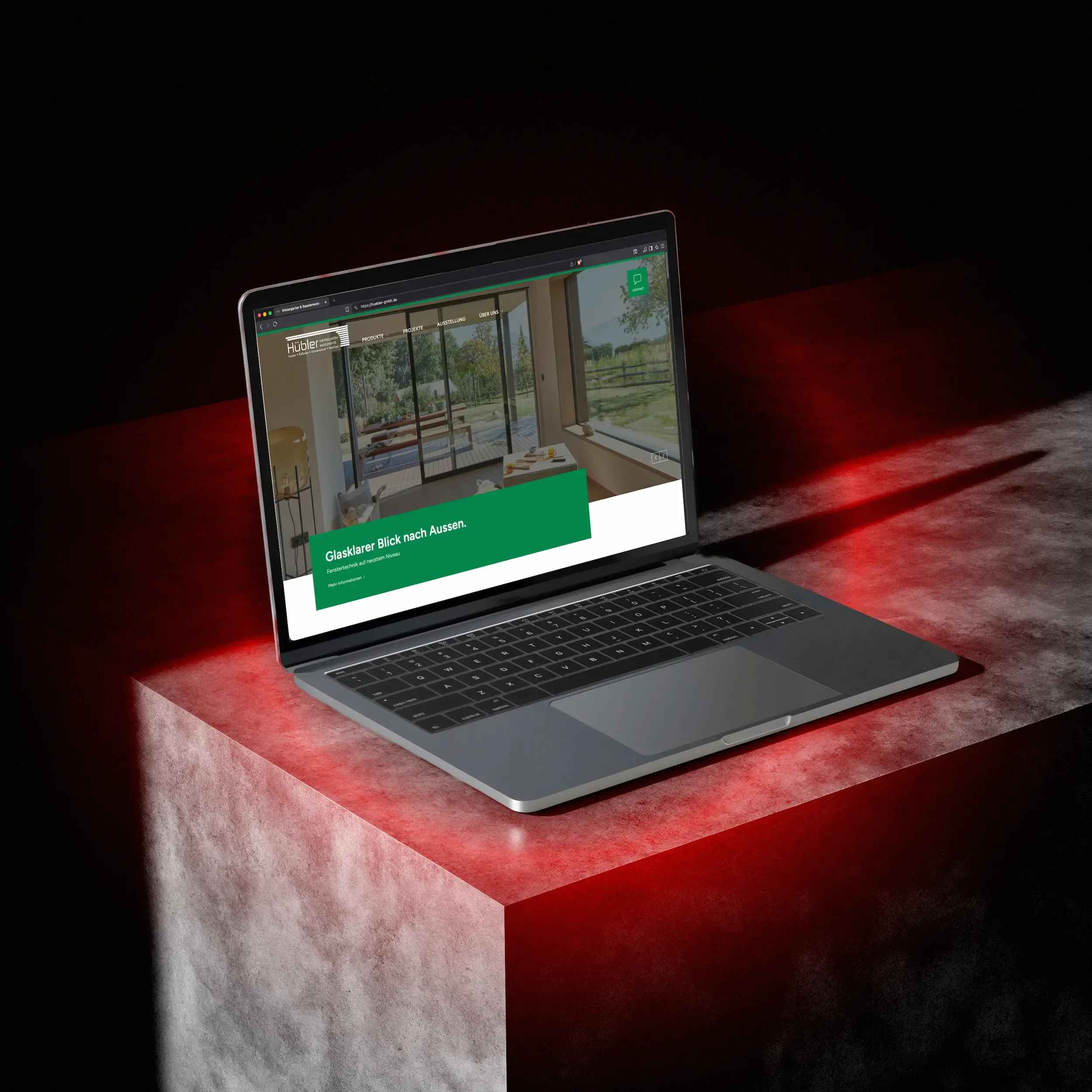 Mackbook mockup of the Huebler GmbH website relaunch project.